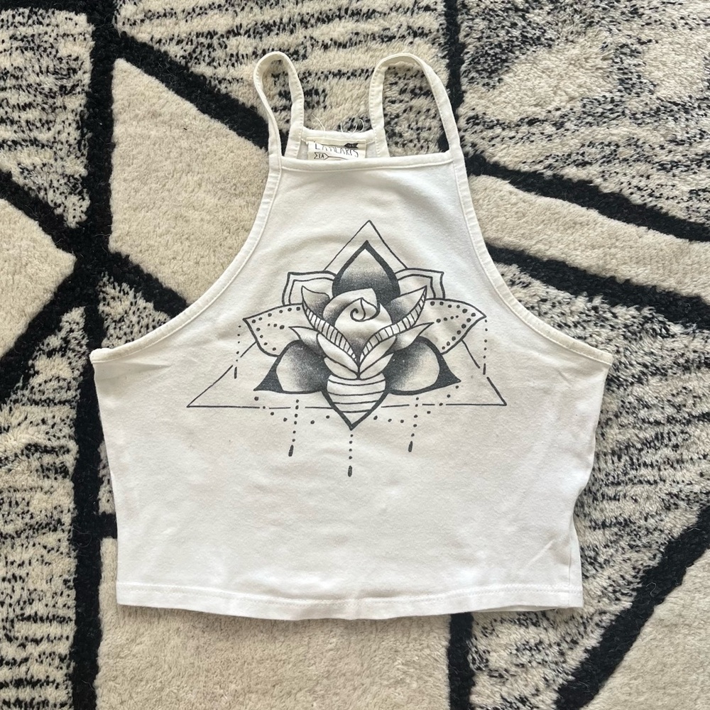 White and black geometric flower tank